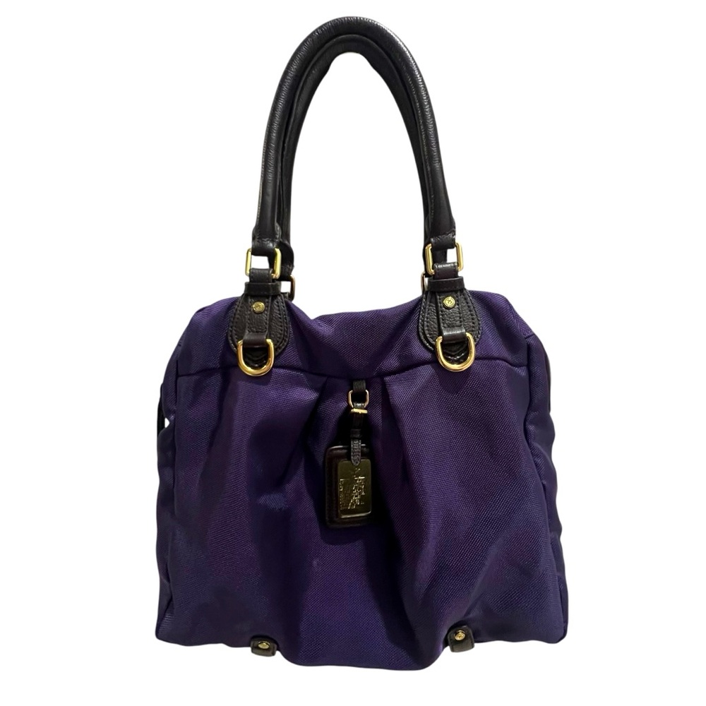 JPK Paris 75 Purple‎ Gold Tone Nylon Top Zip Closure Leather Double Handle